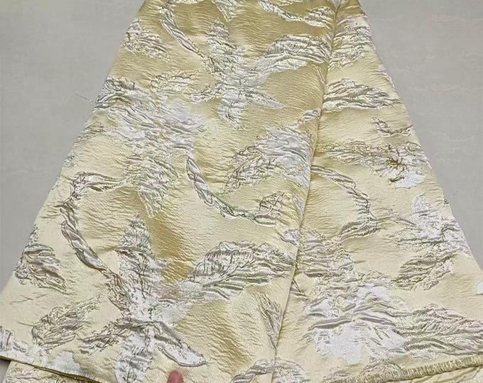 Yellow 3D Embossed Floral Jacquard Metallic Gold Luxury Fabric – Textured Brocade for Dress, Home Decor & Crafts, 56"Wide