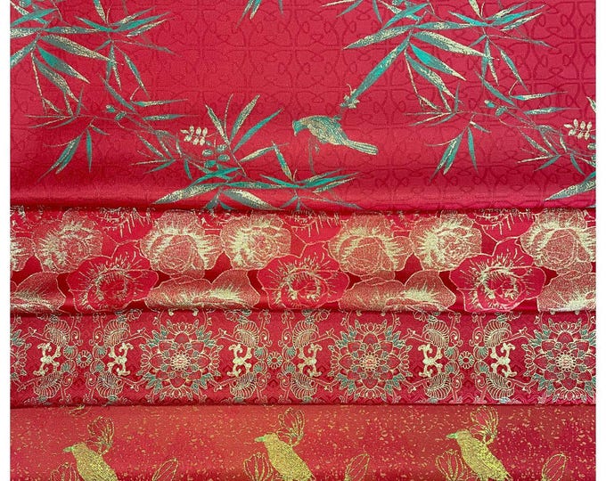China Red Fabric, 6 patterns, 59"W Jacquard fabric, Wedding robe, cheongsam, spinning Fabric, silk, satin, and brocade, chinese new year