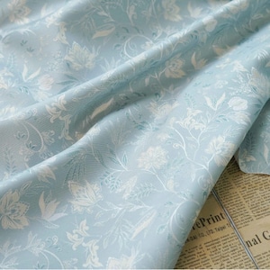 Azure Reversible jacquard woven fabric, Light blue flower pattern with embossed effects, Upholstery, Sewing DIY fabric, 64"W By 1 yard