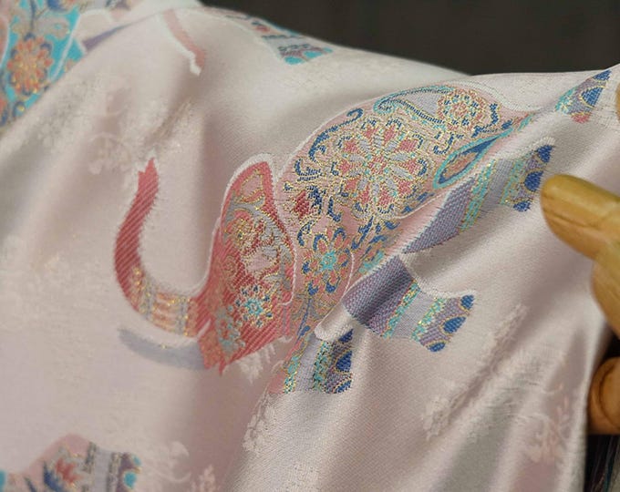 55" Song silk Brocade damask, Ethnic Elephant Rhythm, Emperor Tibetan, Upholstery, Decor, Costume, Curtain, bag, Sewing/Fabric by one meter