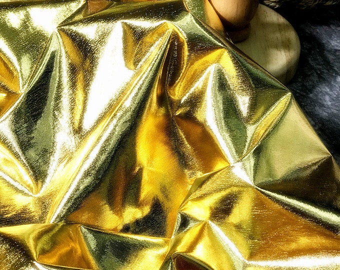 Bright-silver gilt-knit & faux-leather fabric, metallic Background Clothing Fabric, coat, Cosplay, handbag, shoes, costumes/fabric, 55"Width