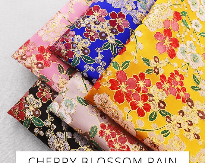 59” Width Japanese Fabric, Japanese Cherry Blossom Rain Jacquard silk brocade by meter, 6 colors to choose On SALE