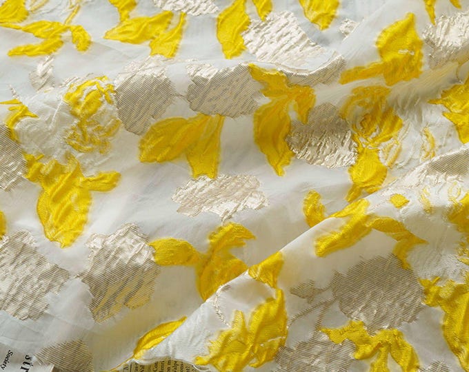 Gold Thread Jacquard Organza Fabric: 3D Embossed Texture, 54" Wide