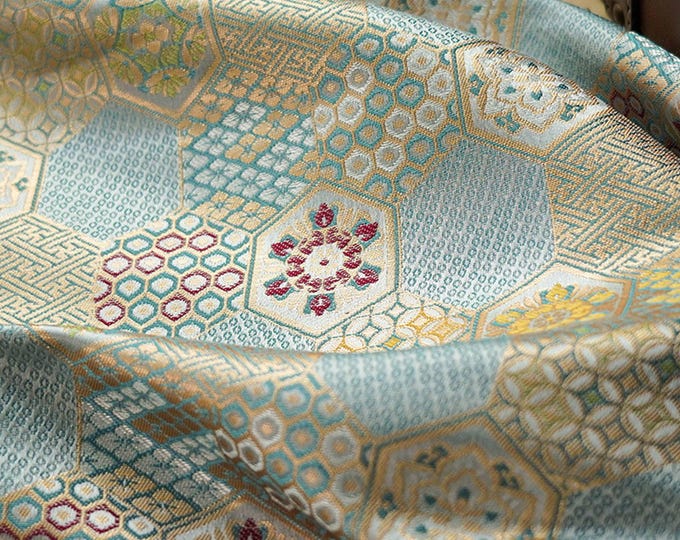 59"W Japanese Fabric, kinran fabric brocade by meter, Kimono, Yukata, Belt, Geisha Bowknot, Upholstery, drapery, Quilting and Sewing /fabric