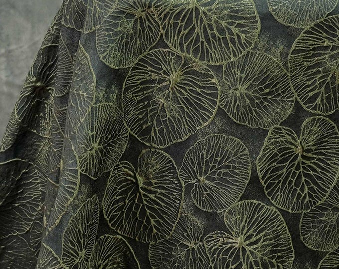 Jacquard fabric, lotus leaf pattern, 3D texture, designer fabric, dark green, Upholstery, Decor, Sewing, Bag, DIY/ fabric, 55" W By 1 Meter
