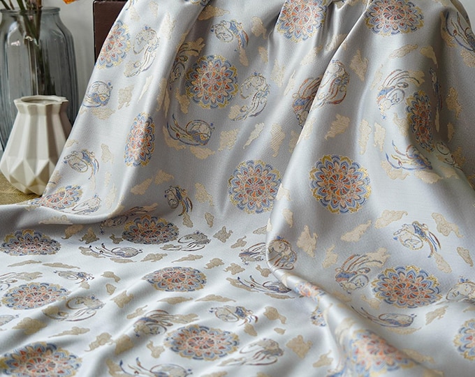 Mongolia Tibetan Plain Chinese Silk Brocade Fabric, 59"W, Upholstery, Decor, Costume, Curtain, Handbag, Sewing, Cheongsam/Fabric by 1meter