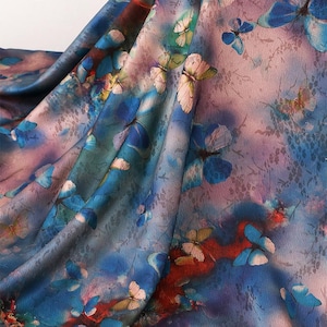 Tessuto di raso di seta antica farfalla da 59" di larghezza, stampa digitale, 3 colori, tappezzeria, arredamento, costume, tenda, borsa, cucito, tendaggi, fai da te/tessuto