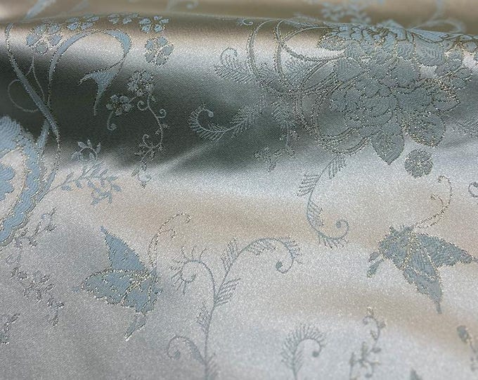 Vintage jacquard fabric, gold thread, designer fabric, Butterfly flower, Upholstery, Decor, Costume, Handbag, Sewing/Fabric by 1meter, 59"W