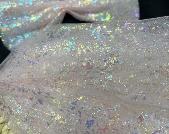 Stiff Mermaid Holographic Mesh Fabric – Foil Embellished Tulle for DIY Dresses & Party Decor, sell by the yard, 59"Wide