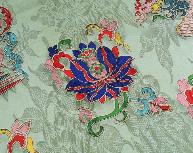 Phoenix & Lotus Silk Brocade Fabric: Light Green Cheongsam, Tang Suit, Hanfu