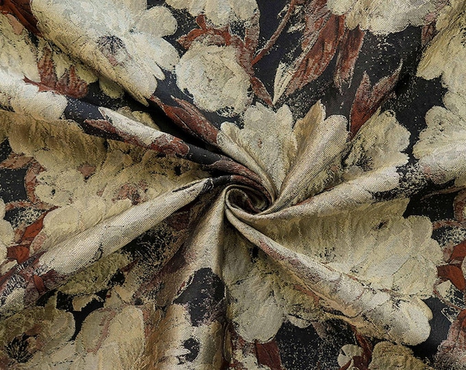 Vintage Peony Jacquard Fabric, 3D Embossed Floral Upholstery Textile, Woven Brocade Fabric for Sewing, Dresses, Home Decor, 55"W