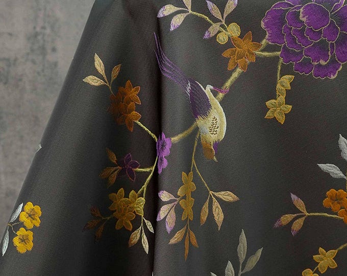 Gold Thread Jacquard Fabric: White Deer Embossed Weave, 64" Wide
