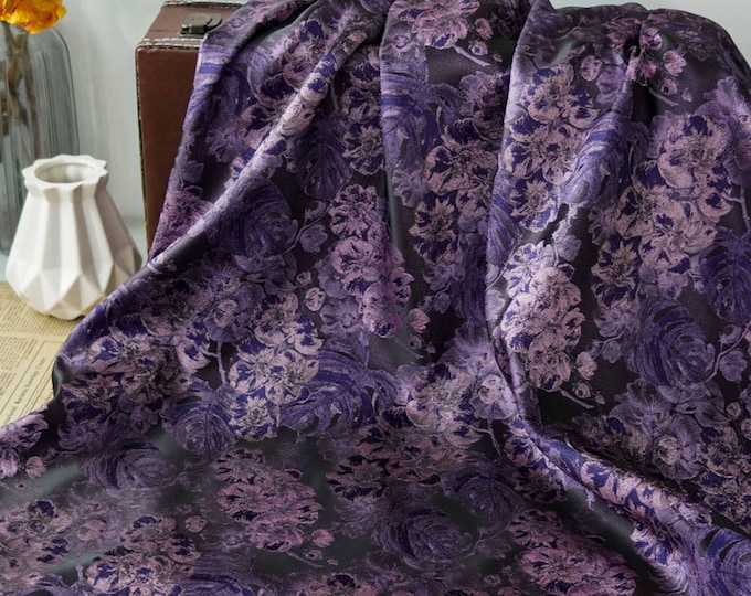 Oil painting Jacquard Purple flower retro fabric | 60" Wide | Upholstery and Sewing fabric by the meter one SALE, Dress clothing fabric