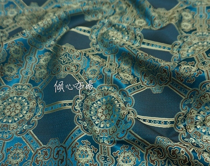 29.5"W Auspicious Baoxiang flower Thangka Embroidered Fabric Mounts Tibetan Traditional Robes,Shrines Enshrines Buddhist Brocade Fabric
