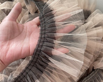 Sheer pleated ruffle, 3.5" W 3D folds Ruffle Mesh fabric, Designer Fabric, Wedding, Gowns, Events, Decoration, Stiff shape & Texture fabric