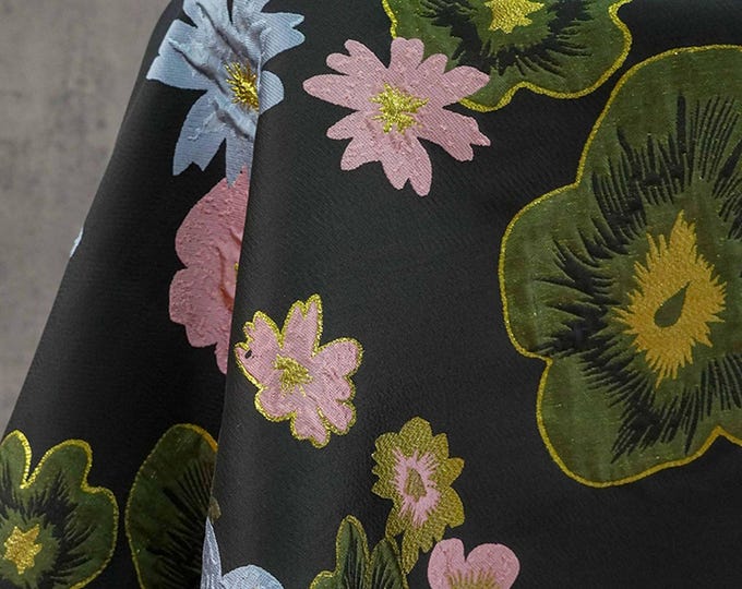 Gold Thread Floral Brocade Fabric: Elegant Dress, Upholstery & Home Décor