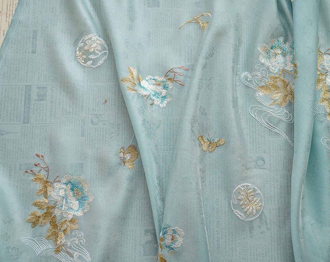 59“W embossed flowers embroidery Fabric, 3D silk Organza, curtain, dress, Doll Making, Upholstery, Decor, Costume/Fabric by the meter