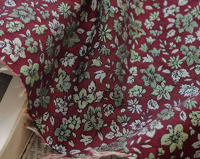 Red Mini Floral Jacquard Fabric: Countryside Style, 58" Wide
