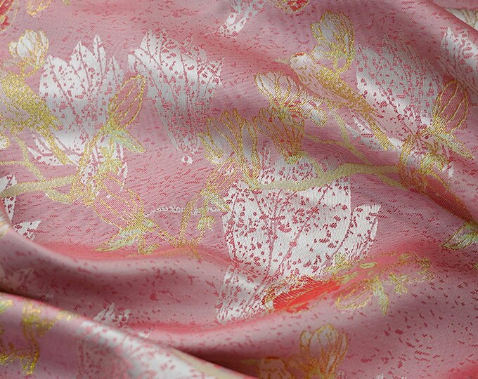 59"W Chinese gorgeous gold thread flower tapestry satin brocade, jacquard damask fabric, Upholstery, Decor, Costume, quilting/by the meter