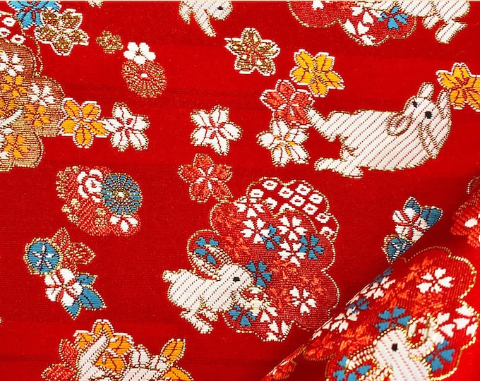 59” Width Japanese Fabric, Japanese Sakura Rabbit Jacquard silk brocade by meter, Upholstery, Quilting and Sewing fabric on SALE