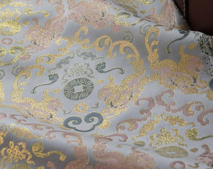 59“W gold thread Mongolian & Tibetan Brocade Fabric, Sewing, Wedding, wall decor, Cushion, Sofa, Table Runner, Pillow/Fabric by one meter