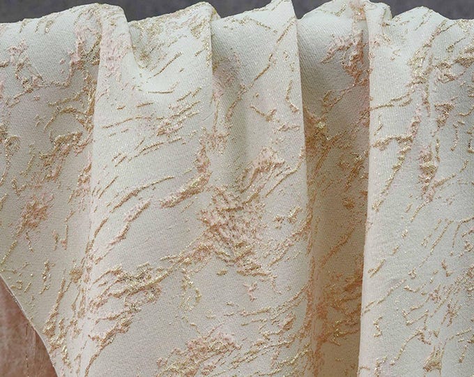 Gold Foil 3D Textured Jacquard Fabric – Artistic Irregular Embossed Material for Wall Decoration, Quilting & Sewing, 56" Wide