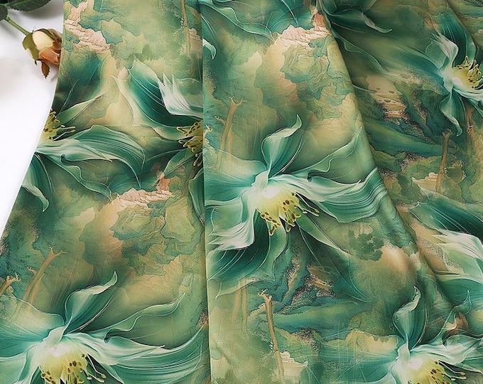 Satin Shu Brocade Magnolia Flower Fabric: Chinese Silk Jacquard (59" Wide