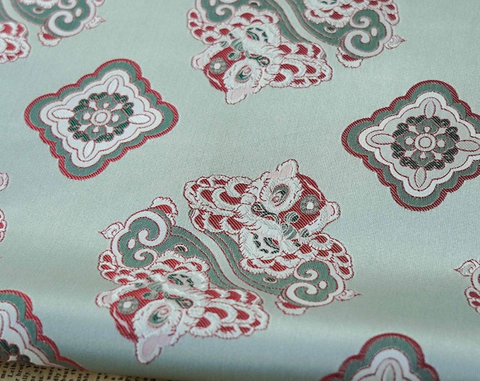 66"W Song Brocade Aqua blue Chinese Fu lion Silk Brocade, Emperor Tibetan robe, cheongsam, sewing, Upholstery, Quilting and drapery fabric