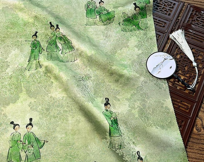 Luxury Xiangyun green tea silk Fabric – Rayon Jacquard Weave, 59" Wide