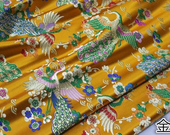 Magnificant & Colorful Peacock Floral Chinese Silk Brocade Fabric by the Meter, 5 colors on SALE, 29"W