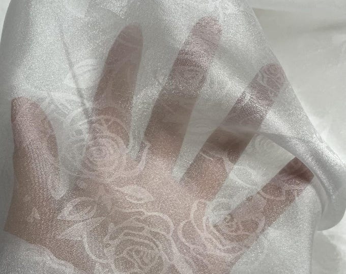 59"W Rose Organza see-through Wedding, prom Fabric, Glittering Designer Sewing Fabric, high-density encryption elastic, Doll making, DIY