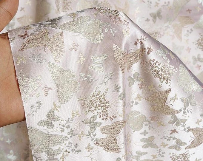 58"W butterfly flower Silk Brocade Floral Chinese Traditional Wedding Jacquard fabric, Upholstery, drapery, Quilting, DIY and Sewing