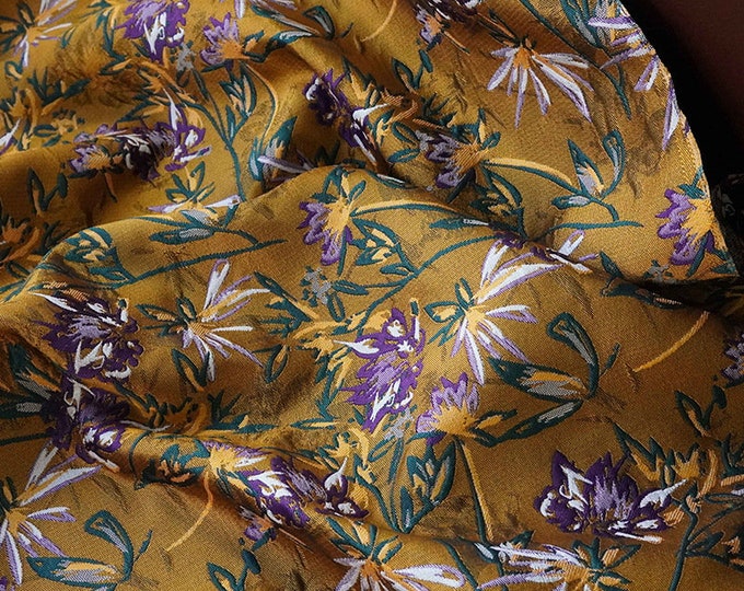 Caramel embossed floral 3D Jacquard fabric, 57"W Upholstery, Quilting, Sewing, drapery, Costume, Curtain, bag, decor/Fabric by the meter