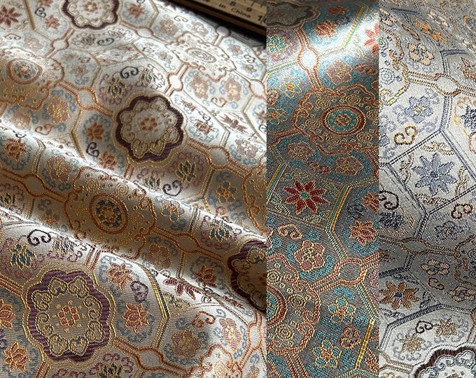 55" Song Brocade, Zen flower, 3 colors, Emperor Tibetan, Mongolia, Upholstery, Decor, Costume, Curtain, Handbag, Sewing/Fabric by the meter