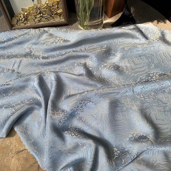 Wave Pattern Jacquard Satin Damask Fabric - 59" Wide Rayon Material