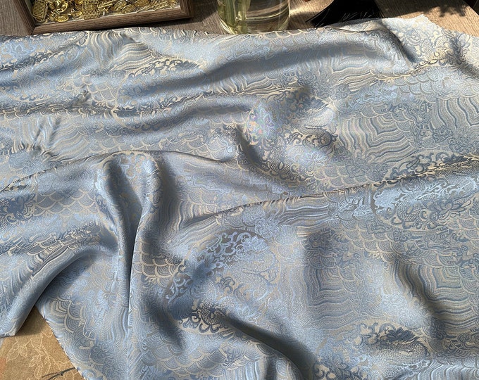 4 colors Two Sides Jacquard Satin Damask Fabric, 59“Wide wave pattern, Upholstery, Decor, Costume, bag, Sewing, shawl/Fabric by the meter