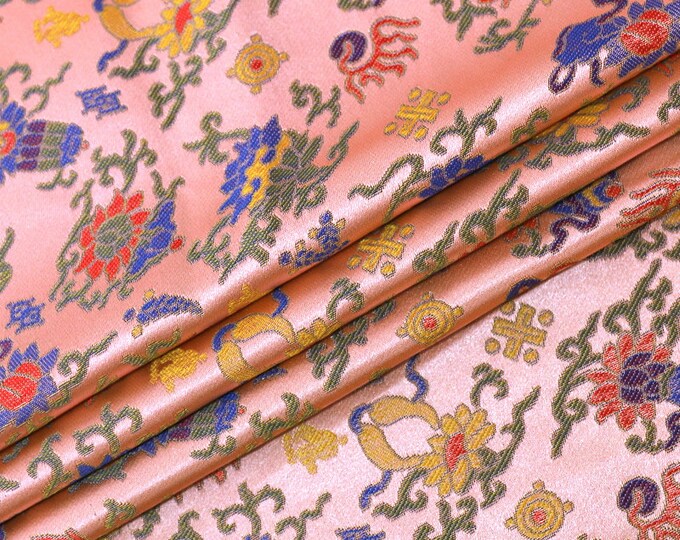 59"W Song Brocade Chinese Wishful Sun flower Silk Damask, Emperor Tibetan robe, cheongsam, spinning Fabric, silk rayon sewing, Quilting, DIY