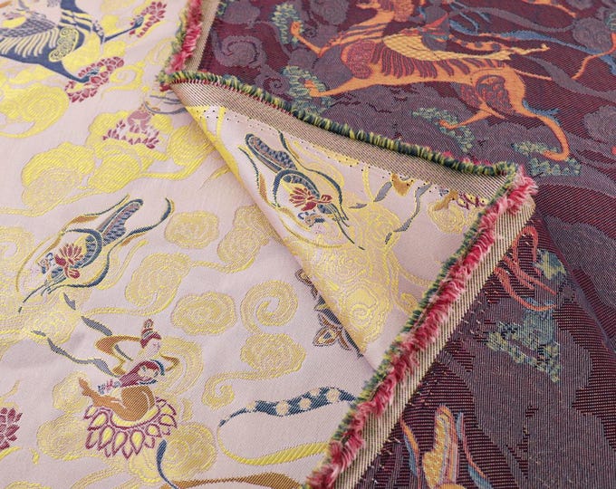 55“W Chinese Mongolian pattern damask Brocade, Emperor Tibetan robe, cheongsam, drapery, Upholstery, Quilting, DIY, bag and Sewing fabric