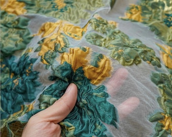 Floral Organza Jacquard Fabric: Gold Thread Upholstery, 56" Wide