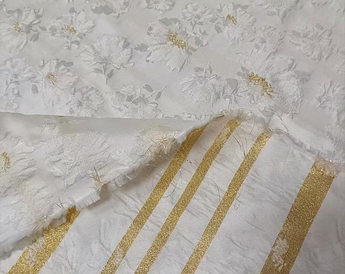 Gold Thread Floral Jacquard Brocade Fabric: 63" Wide