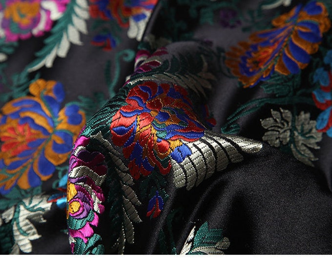 29.5" Width Silk Brocade Fabric Flowers Booming Design, 4 Colors Chinese Fabric By 1 Meter on SALE, Upholstery, Shoes and Sewing fabric