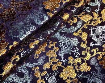 Dragon & Flower Brocade Fabric: Multi-Color Rayon, 59" Wide