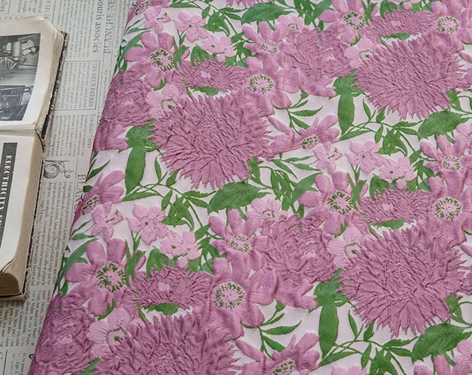 Vintage Pink Jacquard Fabric: 3D Embossed Woven Upholstery, Costume, Handbag - 54"W