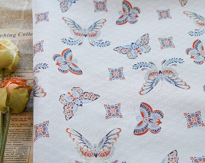 Butterfly jacquard foil fabric with embossed effects, Upholstery, Decor, Costume, Curtain, bag, Sewing, Quilting, drapery, DIY/Fabric, 62"W