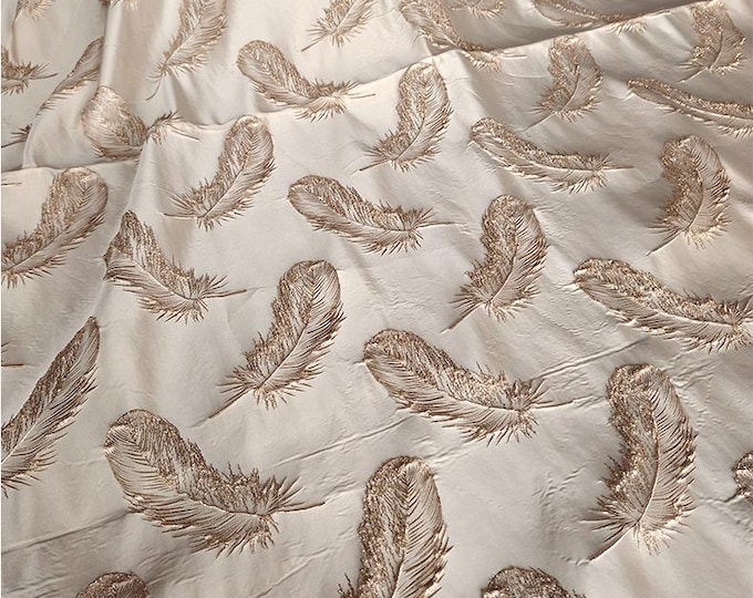 Gold Feather Jacquard Fabric - Baroque Palace Style, 58" Wide