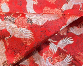 Red Crane Jacquard Satin Fabric: Antique Cheongsam Sewing Fabric