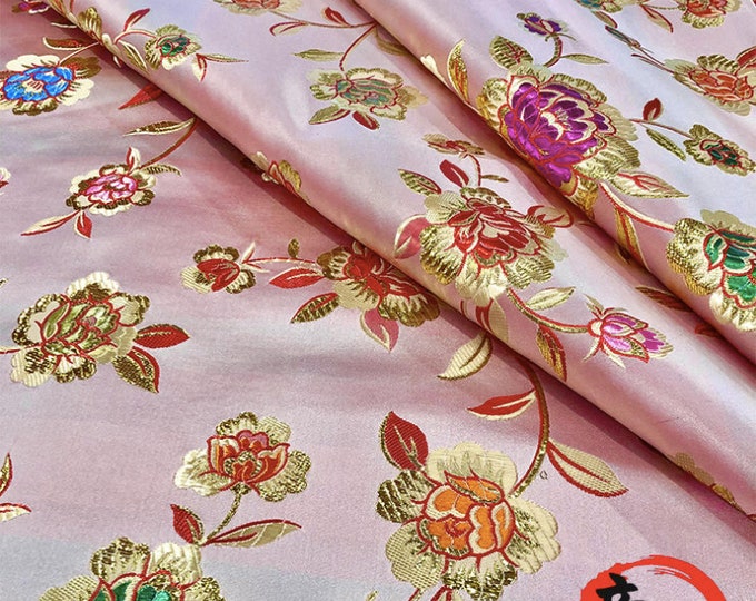 59" Wide Chinese style Rose silk fabric handmade brocade, 9 colors cheongsam Qipao fabric, Quilting Sewing Dolls DIY Fabrics on SALE