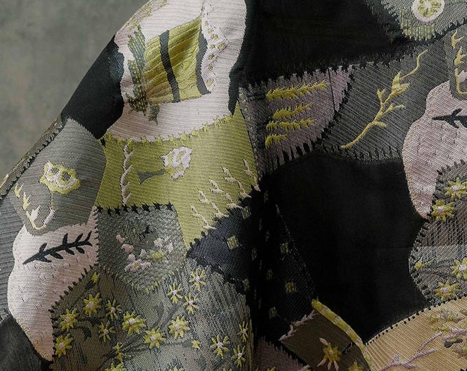 Vintage Patches Floral pattern, 55"W, Micro-transparent jacquard fabric, Home Decor, Upholstery, Scarf and Sewing Fabric