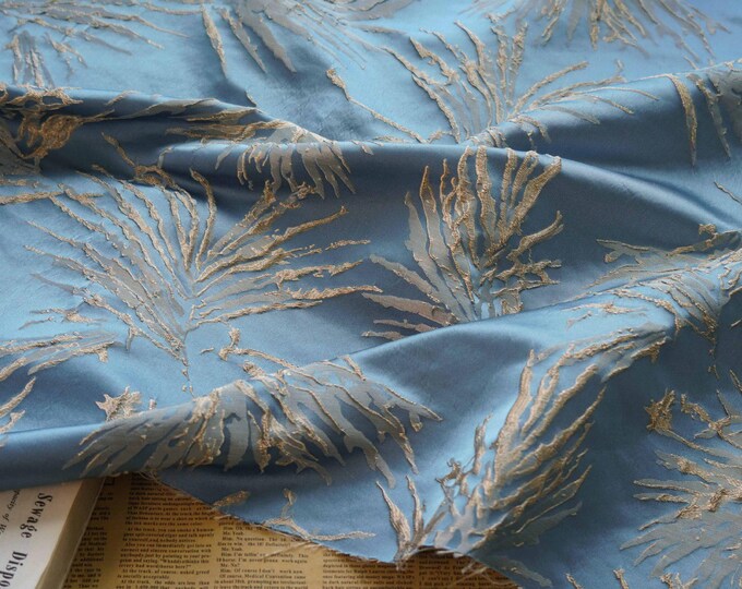 55"W Gold thread Luxury Embroidered Jacquard Fabric, 3D designer fabric, Upholstery, DIY, Decor, Costume, Curtain, Sewing/fabric, By 1 Meter