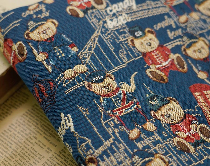 Autumn & winter Jacquard fabric, cute bear Cartoon pattern, Upholstery, Clothing, Sewing fabric, Upholstery, Decor, Jacket, 55"W By 1 Meter